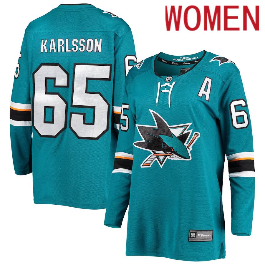 Women San Jose Sharks 65 Erik Karlsson Fanatics Branded Teal Breakaway Home Team Player NHL Jersey